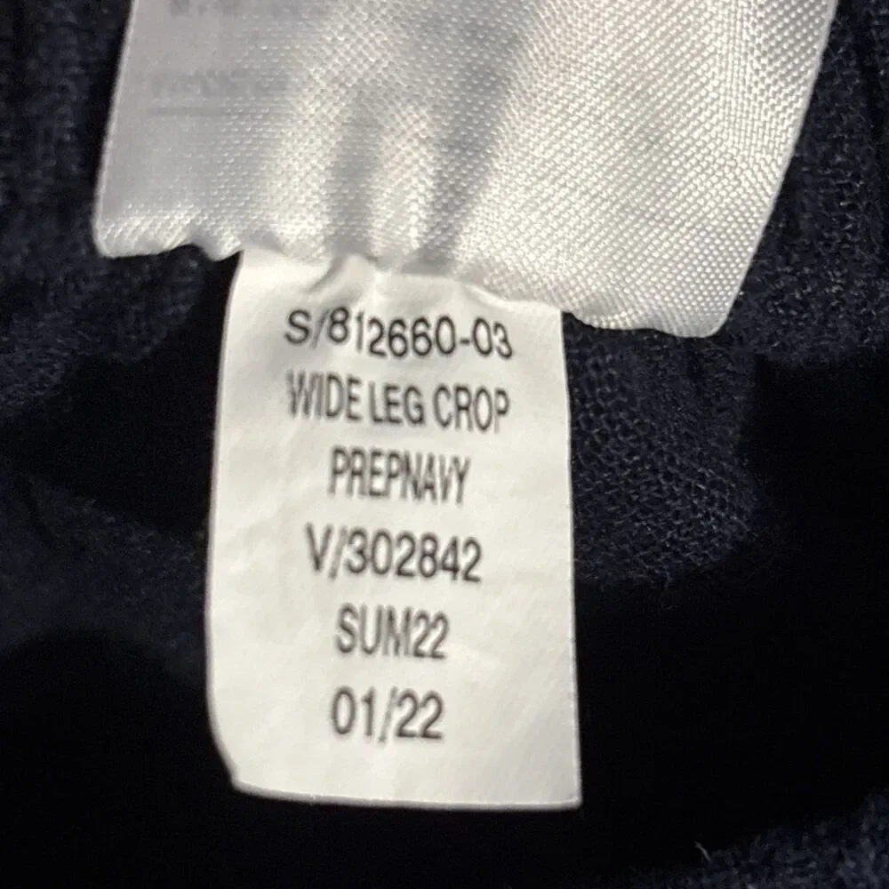 Banana Republic Linen Blend Wide Leg Crop Pull On Drawstring Pants Navy Small